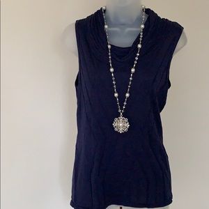 Tahari Women's s cowl neck sleeveless knit top and necklace